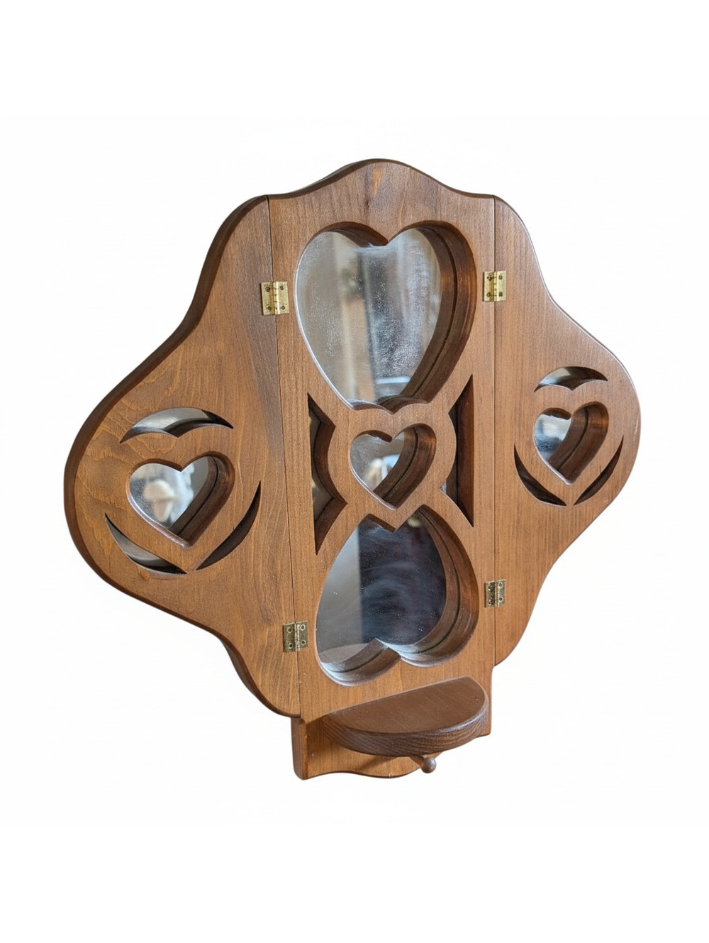 Trifold Cottagecore Wooden Heart Shelf Mirrors